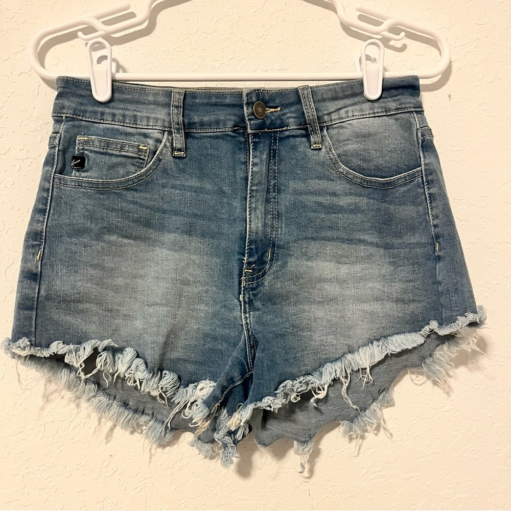 Kansan Denim Frayed Hem High-Rise Women’s Shorts - Light Blue